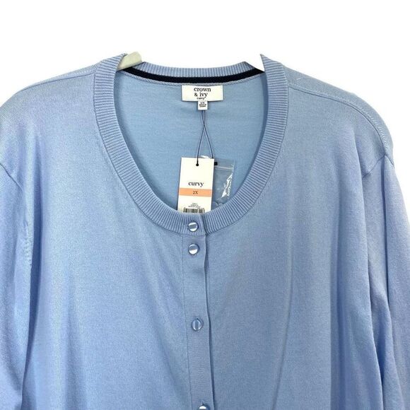NEW Crown & Ivy button up cardigan sweater Size 2X blue preppy old money - Picture 2 of 6
